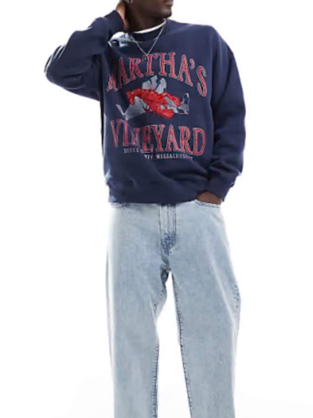 Abercrombie & Fitch Navy Martha’s Vineyard Crewneck Sweatshirt with Red Graphic - Picture 3 of 7